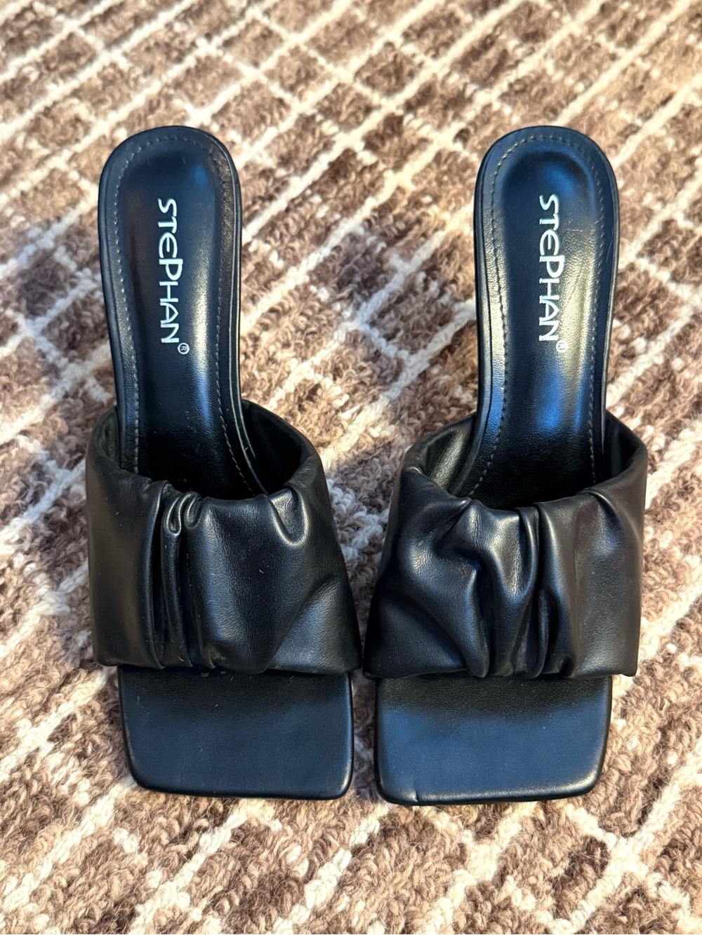 Square Toe Black Ruched Slide Heels for Women Size 8.5 US/EU Size 39